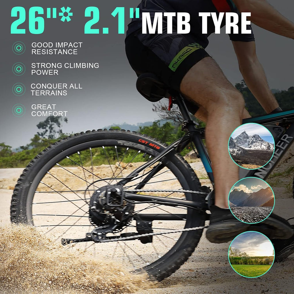 ANCHEER 26' Electric Bike for Adults, Peak 749W Ebike, 19.8MPH Electric Bicycle with 48V 374Wh / 48V 499Wh Battery(3H Fast Charge), LCD Display, Front Suspension, UL2849 Compliant
