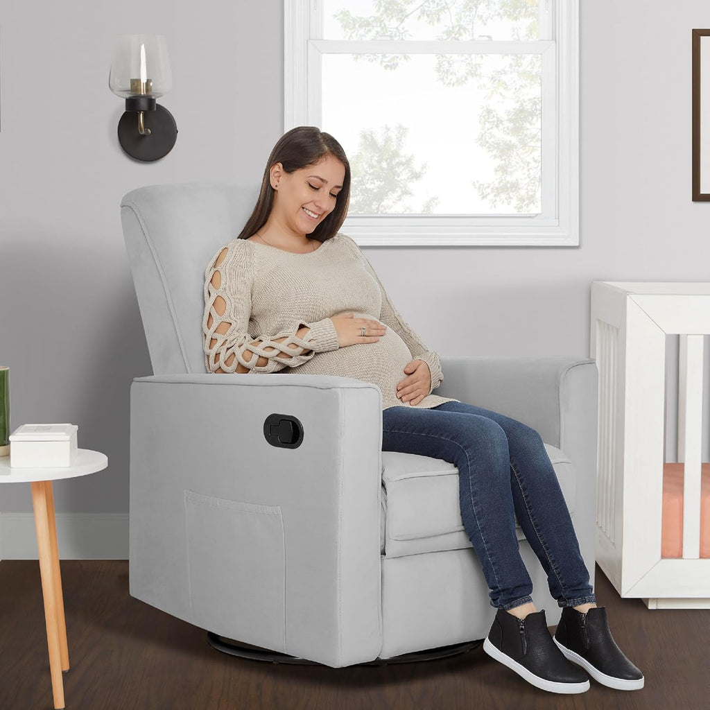 Evolur Raleigh Upholstered Manual Glider Recliner– Rocking & 360° Swivel with Smooth Glide – Greenguard Gold & FSC Certified – Modern Nursery and Living Room Chair in Grey