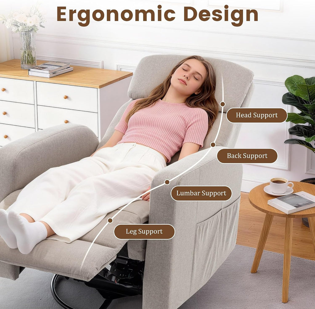Korser Power Swivel Recliner Chairs for Adults, Electric Glider Rocking Chair Nursery, Glider Recliner Nursery Chair with Classified Side Pocket, Nursery Rocking Chairs with USB and Type-C Ports