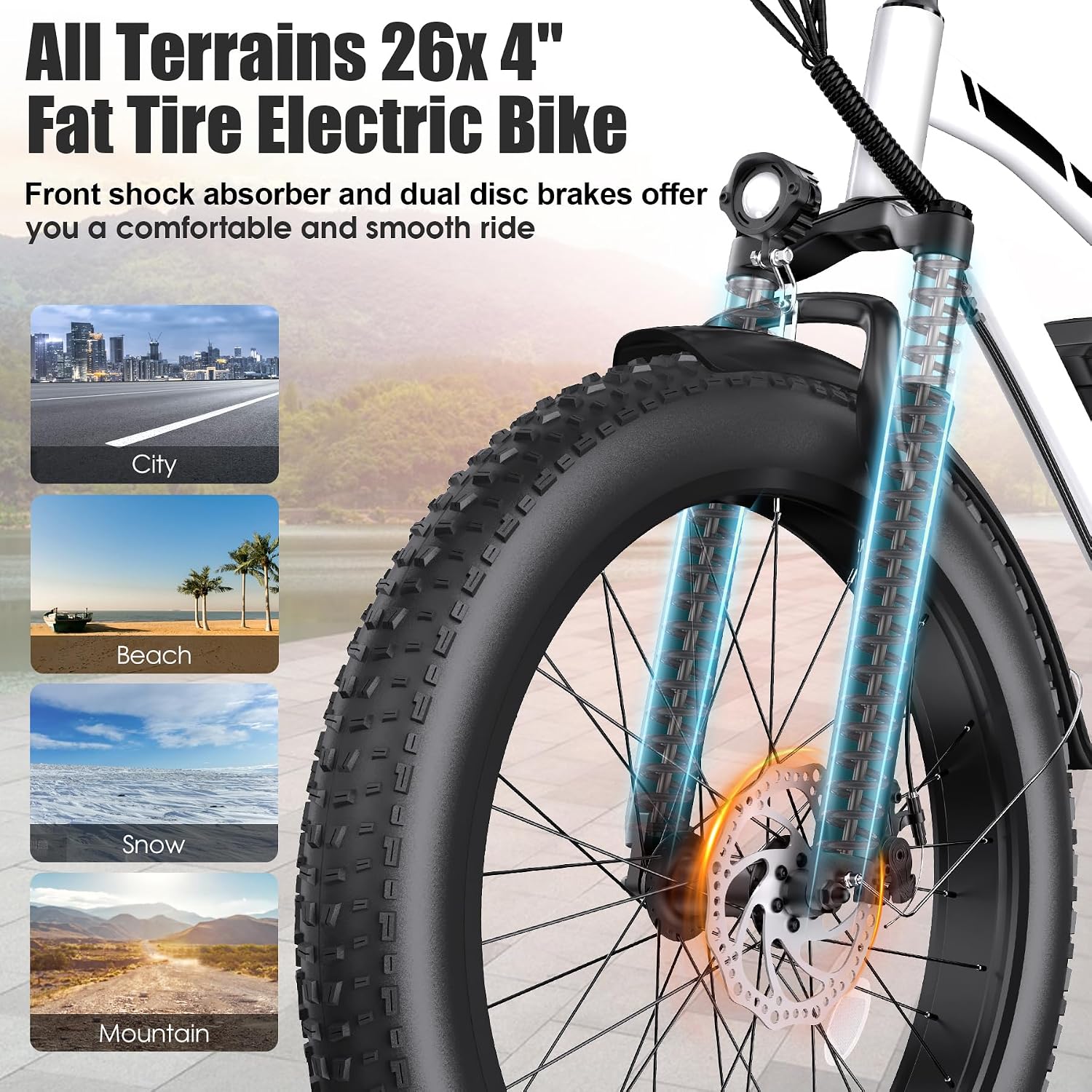 Electric Bike for Adults, 1000W Peak 20MPH 60Miles Ebike,48V 13AH Battery Electric Mountain Bike, 26' x 4'' Fat Tire Electric Bicycle with Rear Rack, Fenders, 7 Speed, UL 2849 Certified