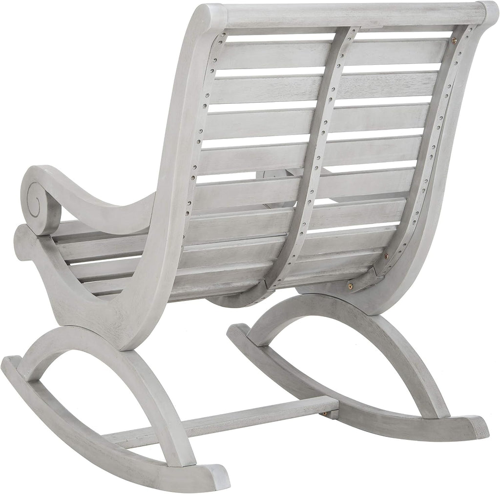 SAFAVIEH Outdoor - Sonora Rocking Chair - Grey - Solid Wood - Transitional British Slatted Design - Ideal for Patio, Deck, Porch, Backyard, 17.7' Seat Height (PAT7016A)