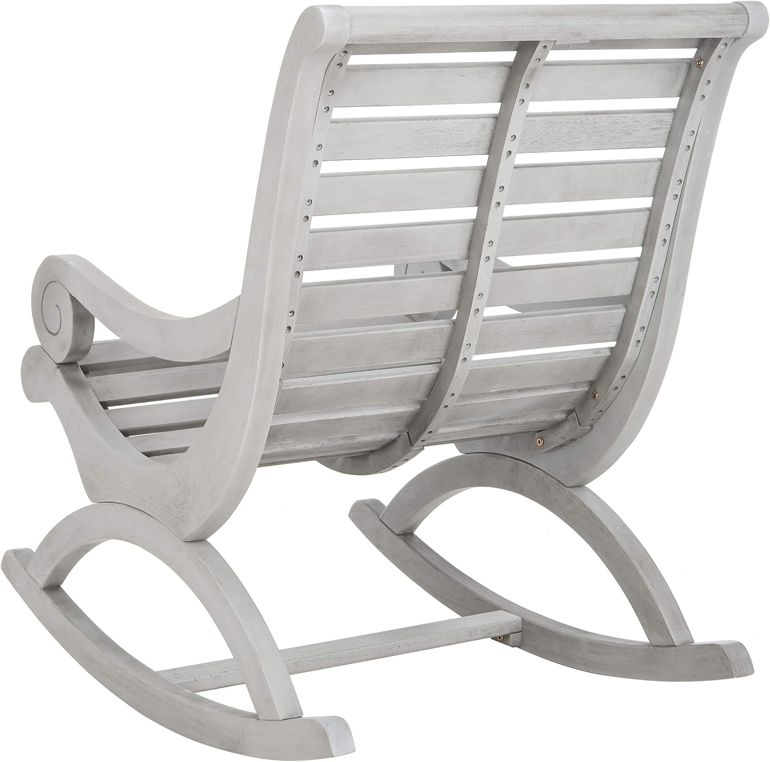 SAFAVIEH Outdoor - Sonora Rocking Chair - Grey - Solid Wood - Transitional British Slatted Design - Ideal for Patio, Deck, Porch, Backyard, 17.7' Seat Height (PAT7016A)