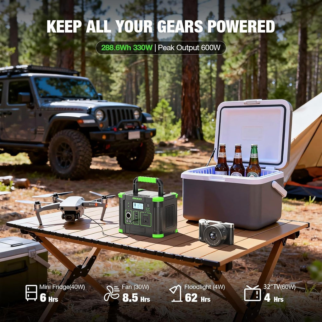 Portable Power Station 330W Solar Generator 288Wh, 60W USB-C PD Fast Charging, Pure Sine Wave AC Outlet, 5W Wireless Charger, LED for RV Camping, CPAP Emergency Backup & Off-Grid Living (Peak 600W)