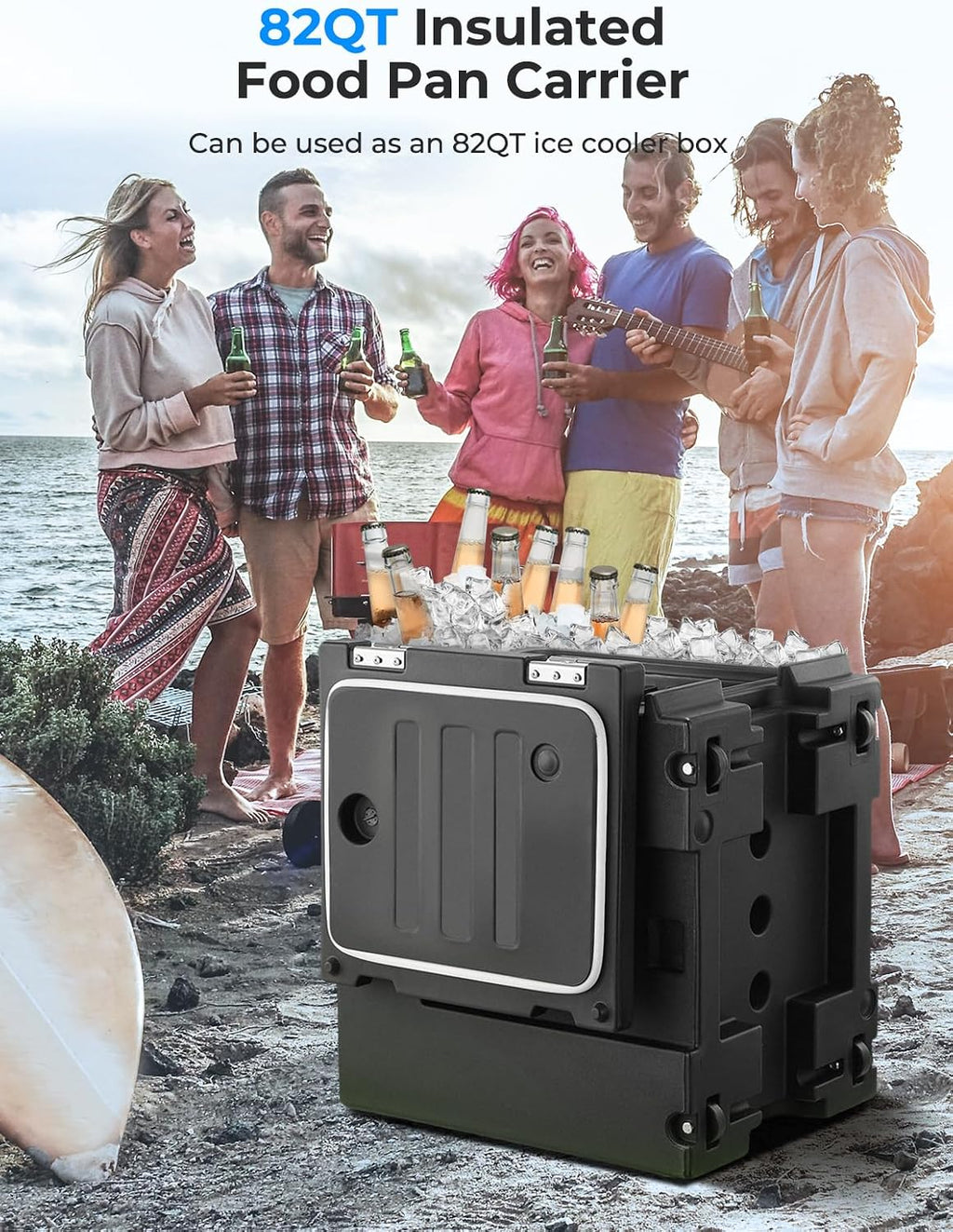 Food Warmer w/Wheels, 82Qt Hot Boxes for Catering, LLDPE Insulated Food Pan Carrier w/Handles, Stackable, Pans (NOT Included), Catering Food Warmers for Parties, Restaurant, Camping