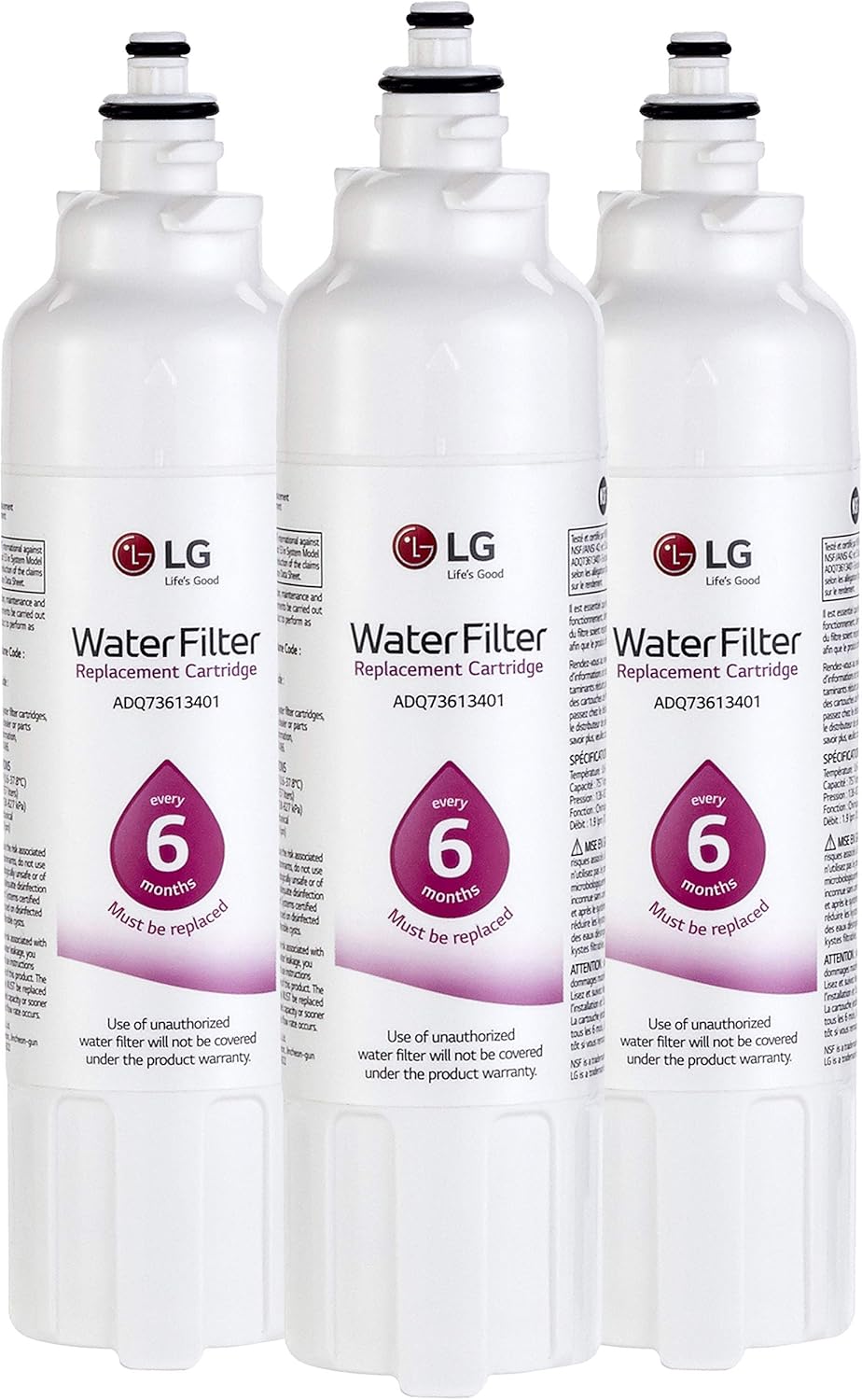 LG LT800P3 6-Month / 200 Gallon Replacement Refrigerator Water Filter, 3 Count (Pack of 1), White