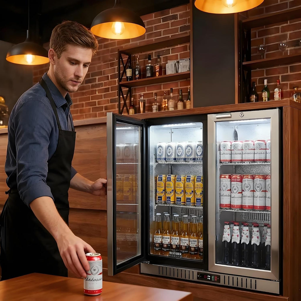 BODEGA BODEGACOOLER Back Bar Cooler With 2 Glass Doors,7.4 Cu.Ft Stainless Steel Commercial Back Bar Fridgewith LED Lighting,Counter Height Bar Beverage Cooler for Beer,Soda Drinks,Wine