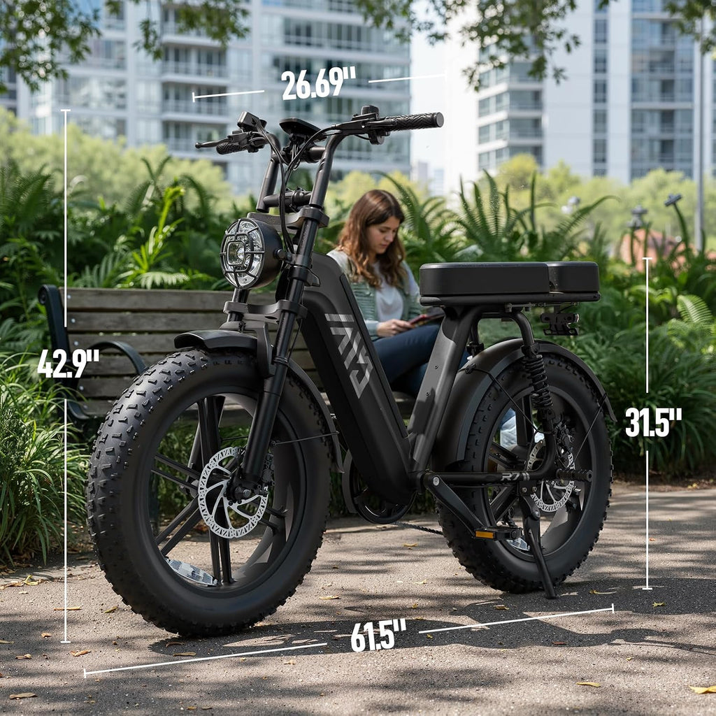 TST Electric Bike for Adults, 1500W Peak Motor 60 Miles Fat Tire Ebike with 48V 15Ah Removable Battery 20' Fat Tire Electric Bike, Full Suspension and 7-Speed