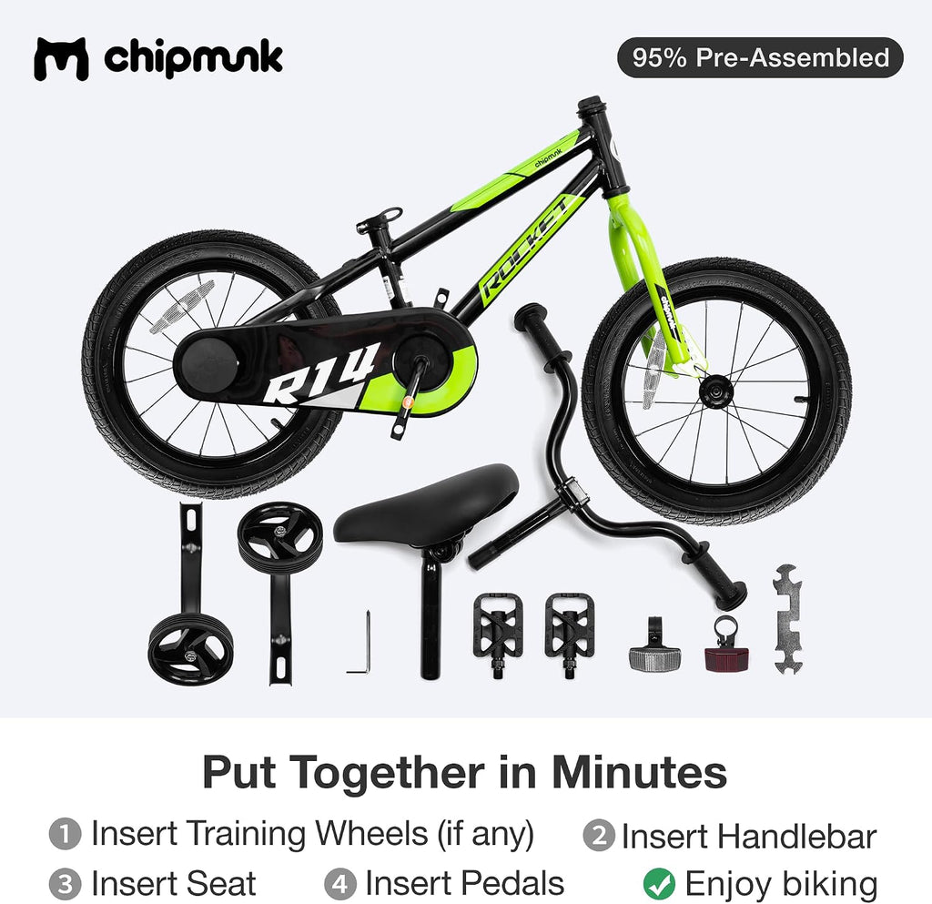 Chipmunk Kids Bike 12 14 16 18 Inch Bicycle with Training Wheels Beginners Boys Girls Ages 3-10 Years Multiple Colors