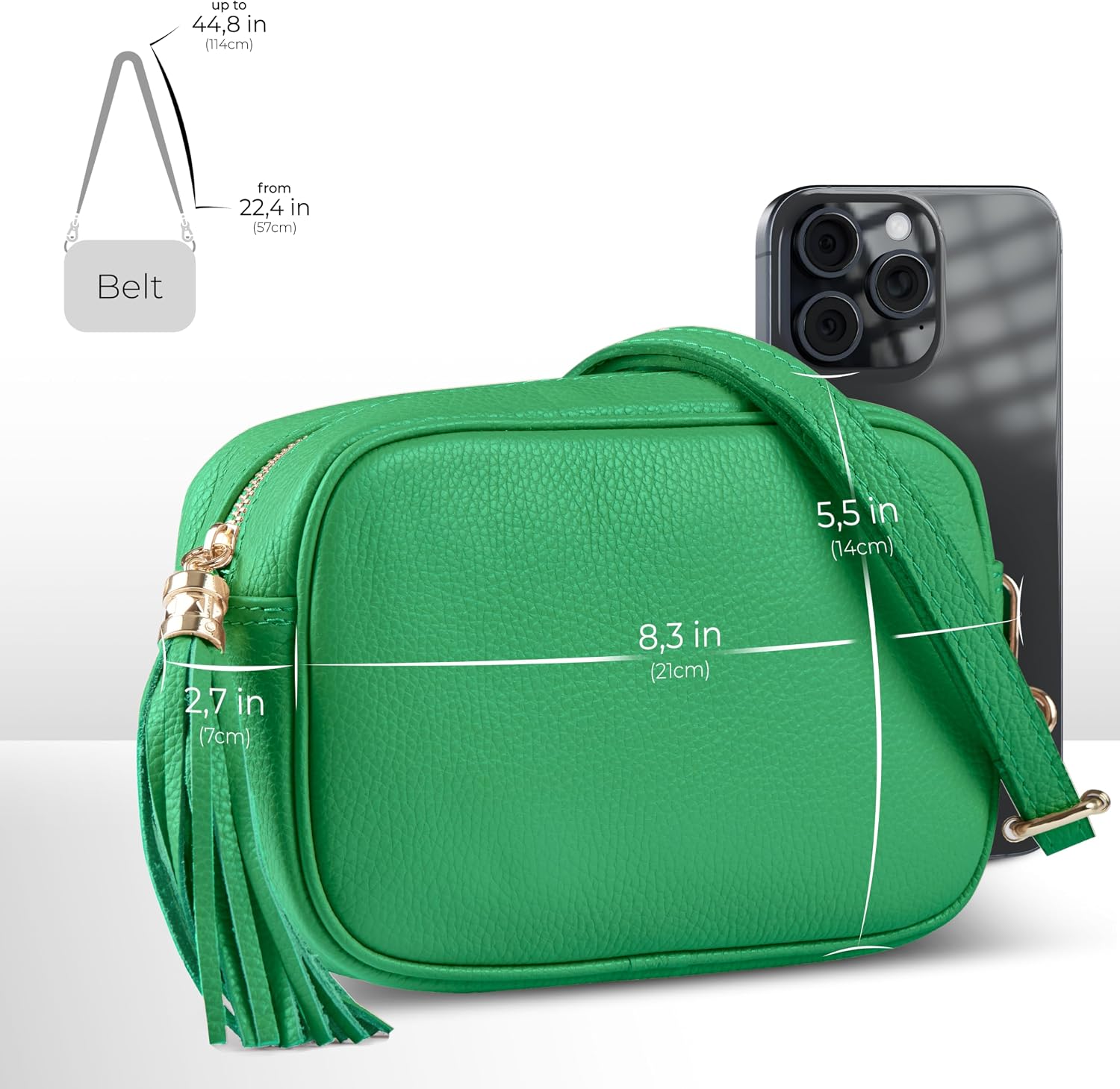 Italian Calf Leather Crossbody Bag for Women with Tassel Zipper | Small Camera Purse Shoulder Handbag Pocketbook