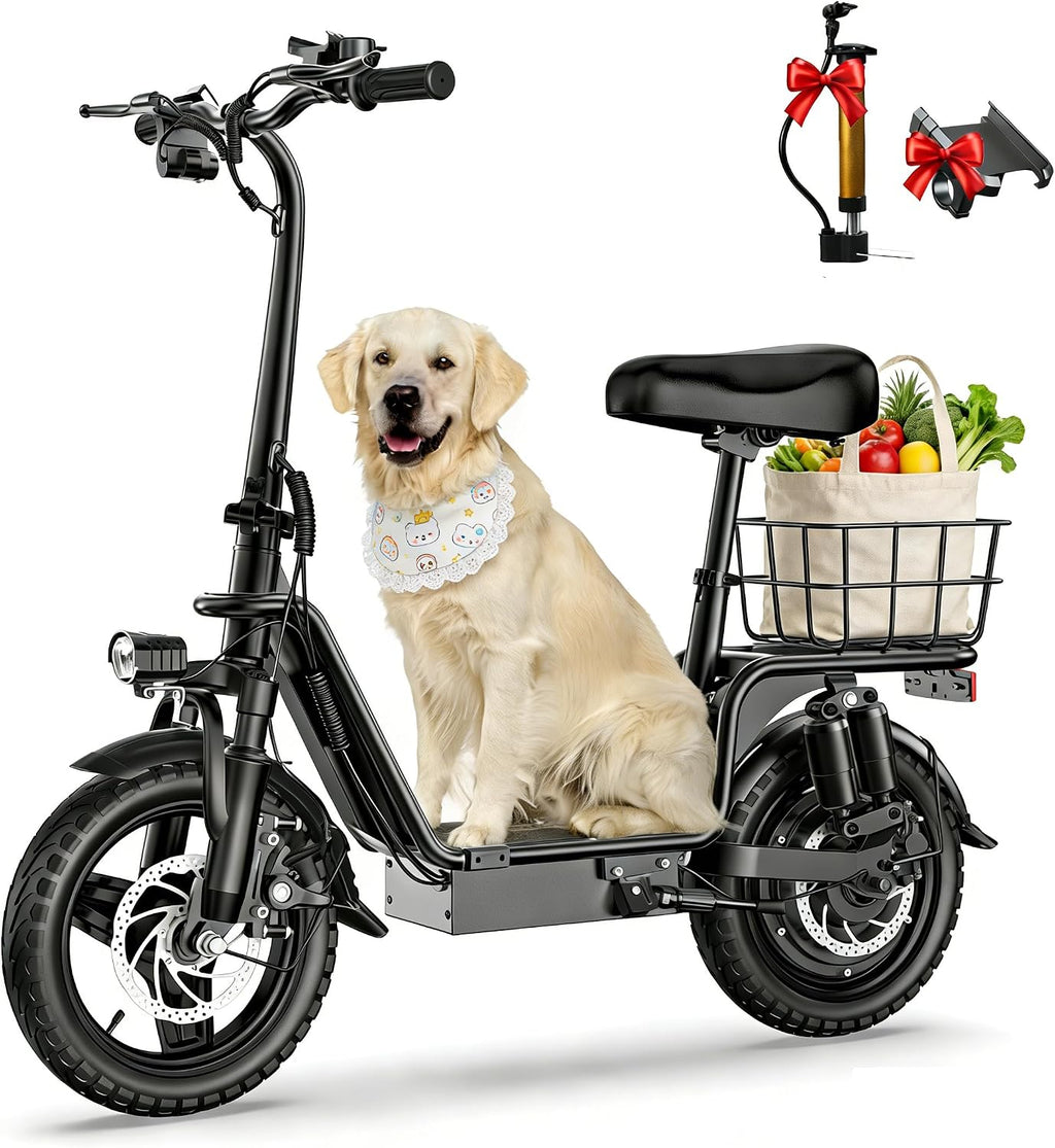 INSDRGN Electric Scooter with Seat for Adults, Peak 1300W Motor, 28-35 Miles Range eScooter, 48V 13Ah Li Battery, 20MPH Foldable Commuter E-Scooter with Basket, Max 330LBS, UL2272 Certified, C14 PRO
