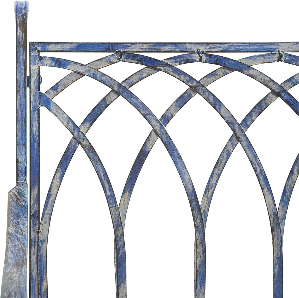 SAFAVIEH Outdoor - Medrano Iron Rocking Chair - Mossy Blue Iron Metal - Vintage Ornate Scrollwork Design - Ideal for Patio, Deck, Porch, Garden, 15' Seat Height (PAT5030C)