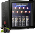 Antarctic Star 12 Bottle/48 Can Wine Cooler/Cabinet, Mini Drink Fridge, Clear Front Glass Door Counter Top Red Cellar Beer Soda Bar Quiet Compressor LED Display 1.3 cu.ft. Black