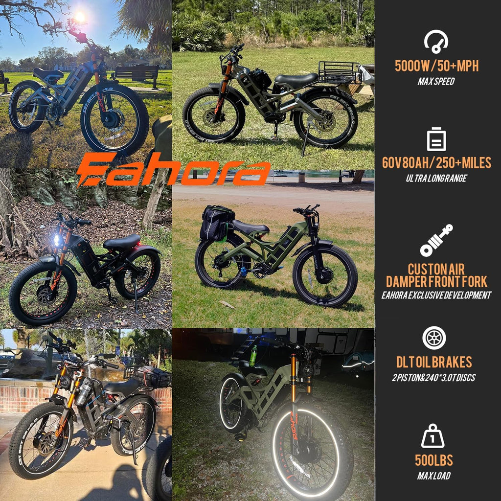 eAhora Romeo Pro 3 Electric Bike - [2026 Latest] 50MPH 5600W Dual Motor 60V 80AH 250Miles Long Range Ebike for Adults, 26' * 4.0 Fat Tire Fast Electric Mountain Bike Full Suspension Off-Road E-Bike