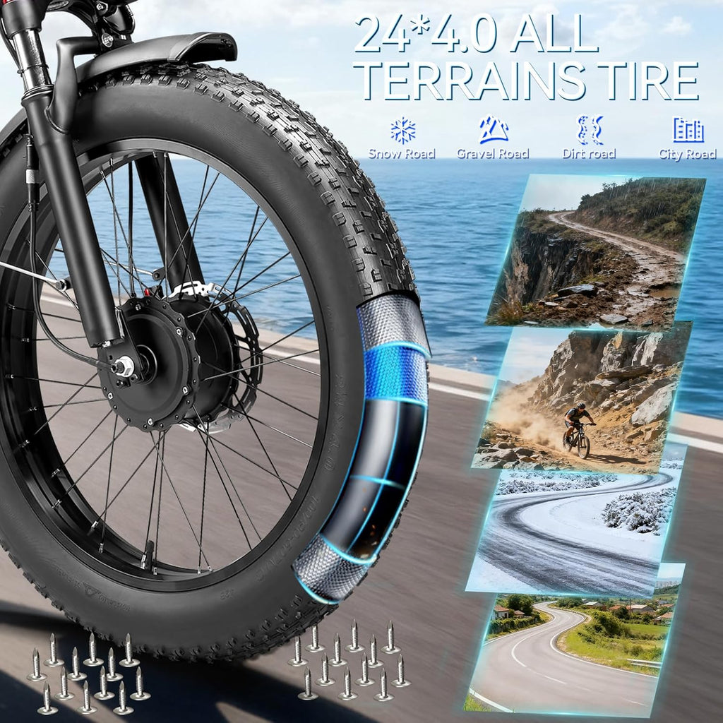 Peak-9000W-Dual-Motor-Electric-Bike for Adults with 52V 34Ah 1768Wh Battery Up to 105 Mile, 46MPH Fast-Dual-Motor-Ebike,24'*4' AWD Fat-Tire-Electric-Bicycle Mountain Front Lockable Suspension