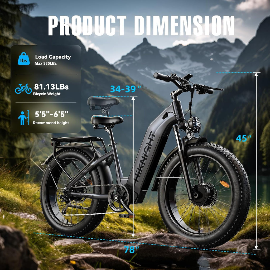 Dual Motor Electric Bike for Adults, 3000W Peak 52V 20AH Battery E Bike 26' x 4.0' Fat Tire Electric Mountain Bike Step-Thru Electric Bicycle for Women/Men, Up to 38MPH, Dual Hydraulic Brake