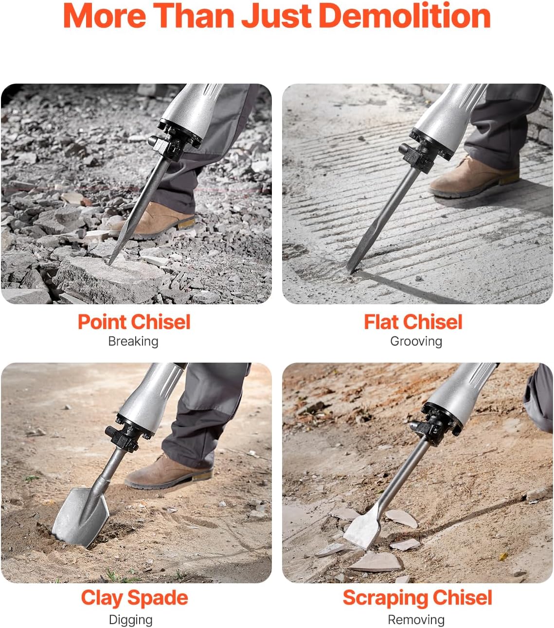 VEVOR Demolition Jack Hammer, MAX 2200W Electric Jackhammer Heavy Duty, 1400 BPM Concrete Breaker 4pcs Chisels Bit Chipping W/Case, Gloves