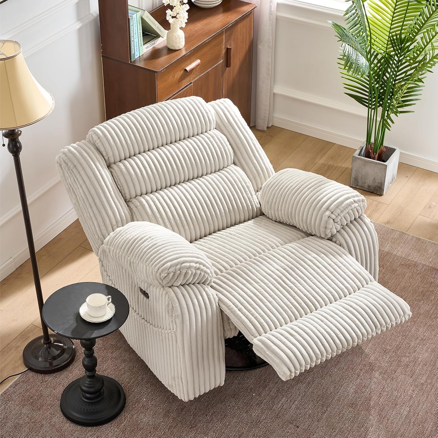 SINCRUMI Power Swivel Rocker Recliner Chair for Adults with Massage and Heat, USB and Type-C Charging Port, Infinite Position, Electric Glider Rocking Chairs for Living Room, Nursery, Pale Grey