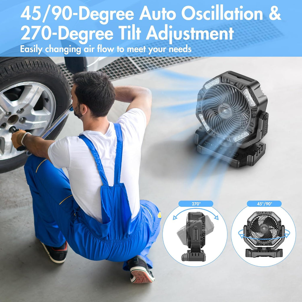 40000mAh Battery Powered Fan, Rechargeable Oscillating Floor Fan with Remote, 136H Cooling Max Camping Essentials for RV, Fathers Day Gift for Men Dad Blue Collar Workers, Co-Branded with AMACOOL