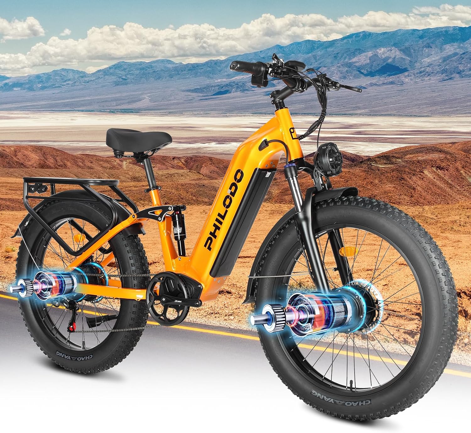 Electric Bike for Adults, 5000𝕨 Dual Motor E-Bike, 60V 32AH Long Range Dirt Bike, Fat Tire Hunting Ebike for All Terrain, Full Suspension Electric Bicycle