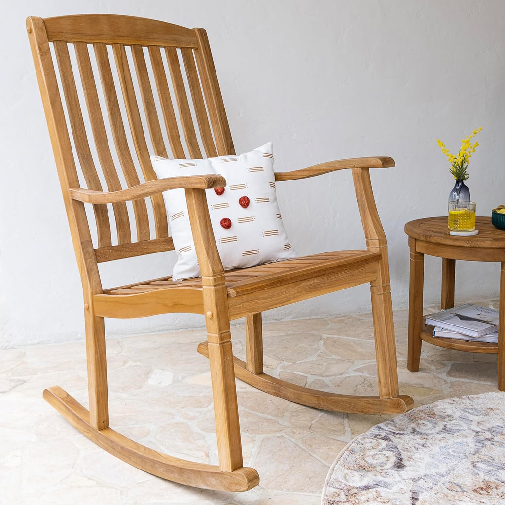 Cambridge Casual Arie Teak Wooden Rocking Chair, Durable Outdoor Rocker for Patio, Deck, and Porch – Stylish and Comfortable Wooden Rocking Chair for Relaxing in Outdoor Spaces