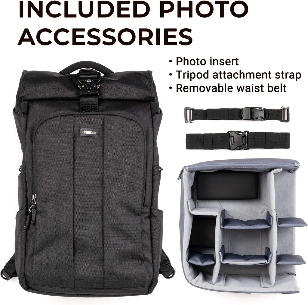 Think Tank FocusPoint 30L RollTop Camera Backpack - Golden Hour: Expandable Travel & Camera Backpack with Laptop Sleeve, Quick Side and Back Access, Rain Cover – Versatile Photography & Travel Bag