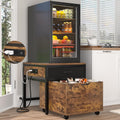 Unikito Mini Fridge Stand with Drawer Storage and Sockets, Heavy Duty Small Refrigerator Stand Cart for Dorm, Apartment, Office, Bedroom, Mini Fridge and Microwave Stand, Hold 300LBS, Rustic Brown