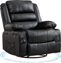 Rocking Recliner Chair for Adults Wide 360° Swivel Rocker Recliner with Cup Holder Nursery Glider with Upholstered Deep Seat PU Leather Comfy Single Sofa for Living Room Black