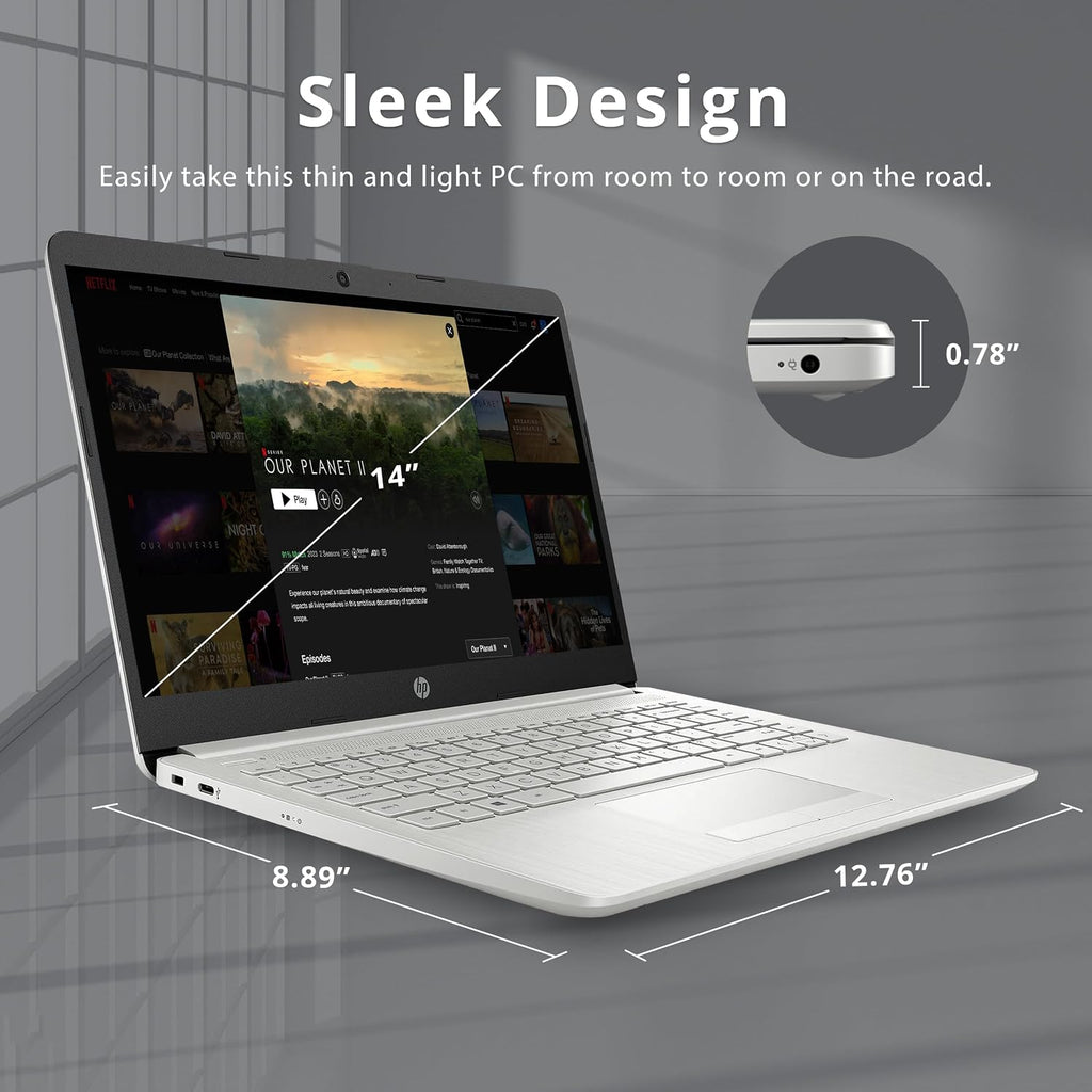 HP Stream 14' HD Lightweight Laptop, Intel Celeron N4120, 16GB RAM, 224GB Storage(64GB eMMC + 160GB Docking Station), Intel UHD Graphics, HD Webcam, 1 Year Office 365, WiFi, Bluetooth, Win 11s, Silver