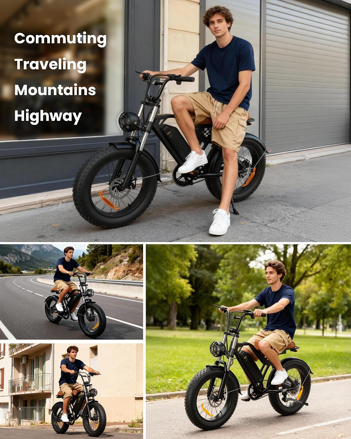 Electric Bike for Adults Teens, 1500/1000W Peak Motor Retro Electric Dirt Bike 55 Miles Pas Range, 20/16' Fat Tire 20MPH Full Suspension Banana Seat Ebikes with Pump, All-Terrain