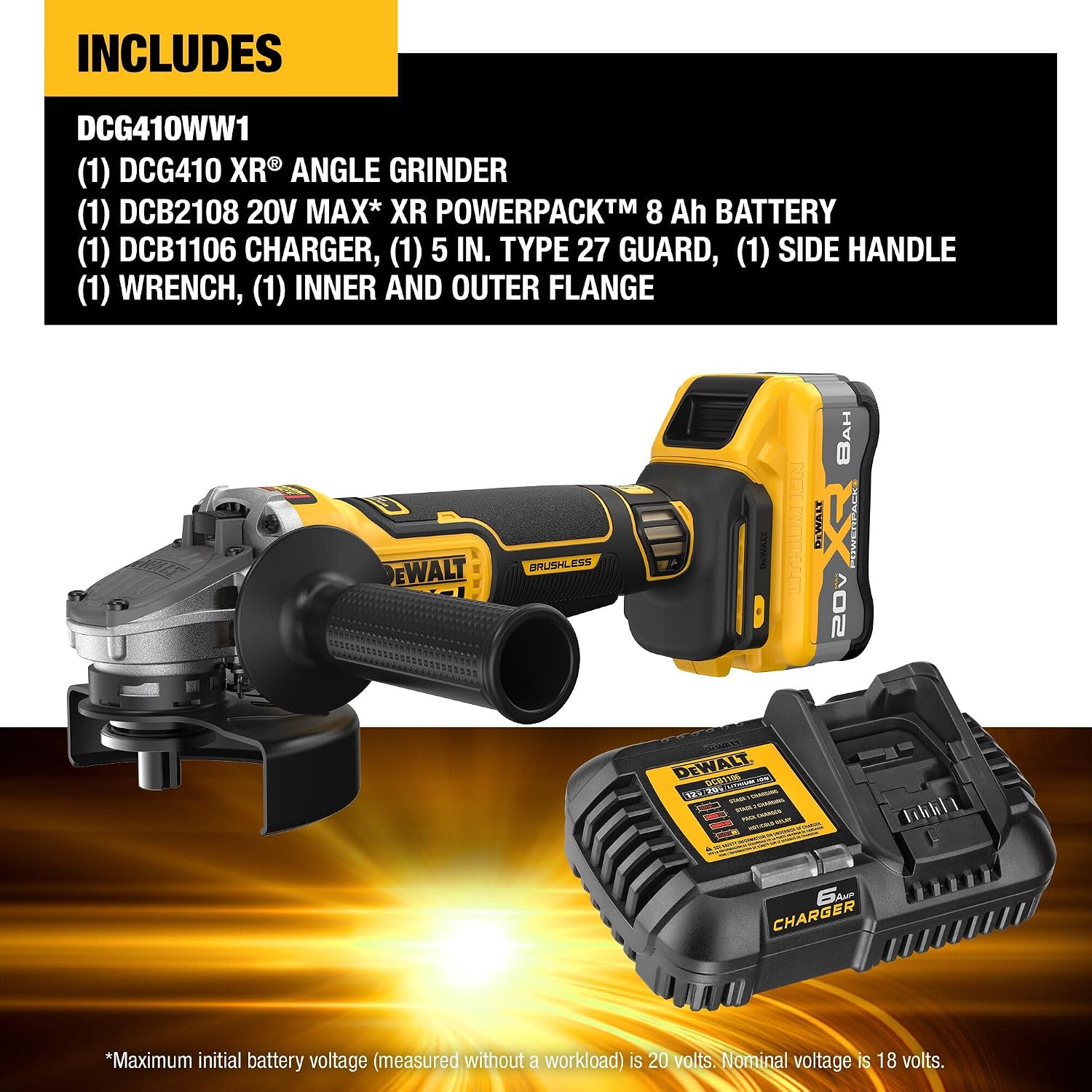 DEWALT 20V MAX XR Brushless Cordless 4-1/2 in. - 5 in. Angle Grinder Kit with XR POWERPACK (DCG410WW1)