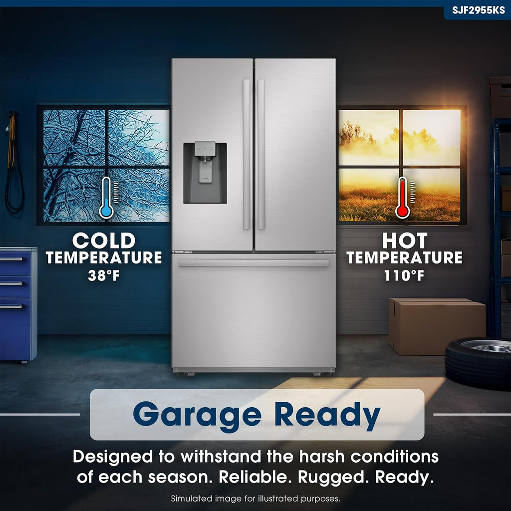 Sharp SJF2955KS 28.9 cu. ft., 3-door French Door Refrigerator, Ice/Water Dispenser, Advanced Cooling Plus System, Chill-Boost & Freezer-Boost, Automatic Dual Ice Maker Garage Ready, Stainless Steel