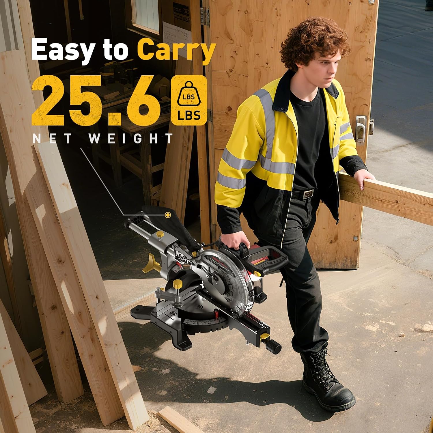 10-inch Sliding Compound Miter Saw, 5000RPM, 15 Amp, Single Bevel 0-45° with Extension Table, 36T Blade, Power Saw for Metal, Plastic, Wood, Laminates