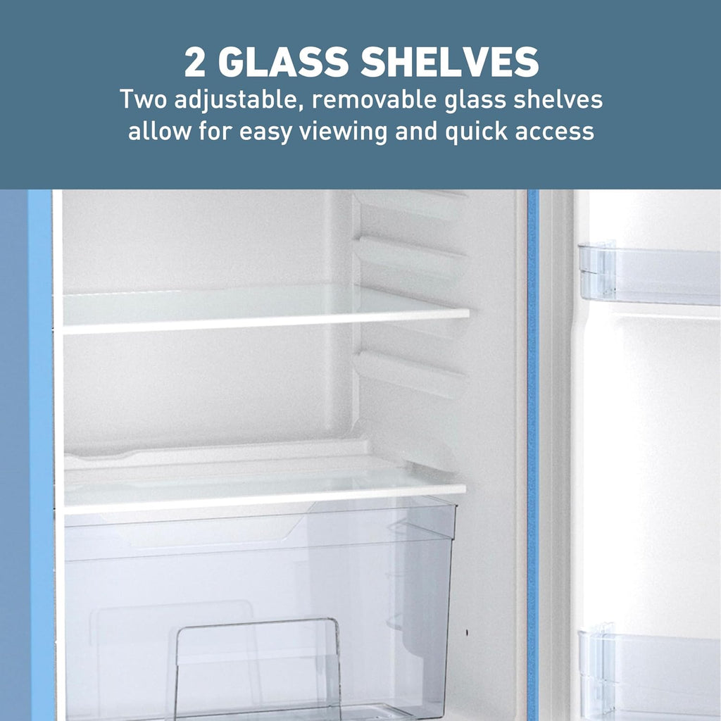 West Bend Mini Fridge for Bedroom, Office, Bar or College Dorm Room, Retro Compact Refrigerator features single door, glass shelves and adjustable temperature control, 3.0-Cu.Ft., Robin's Egg Blue