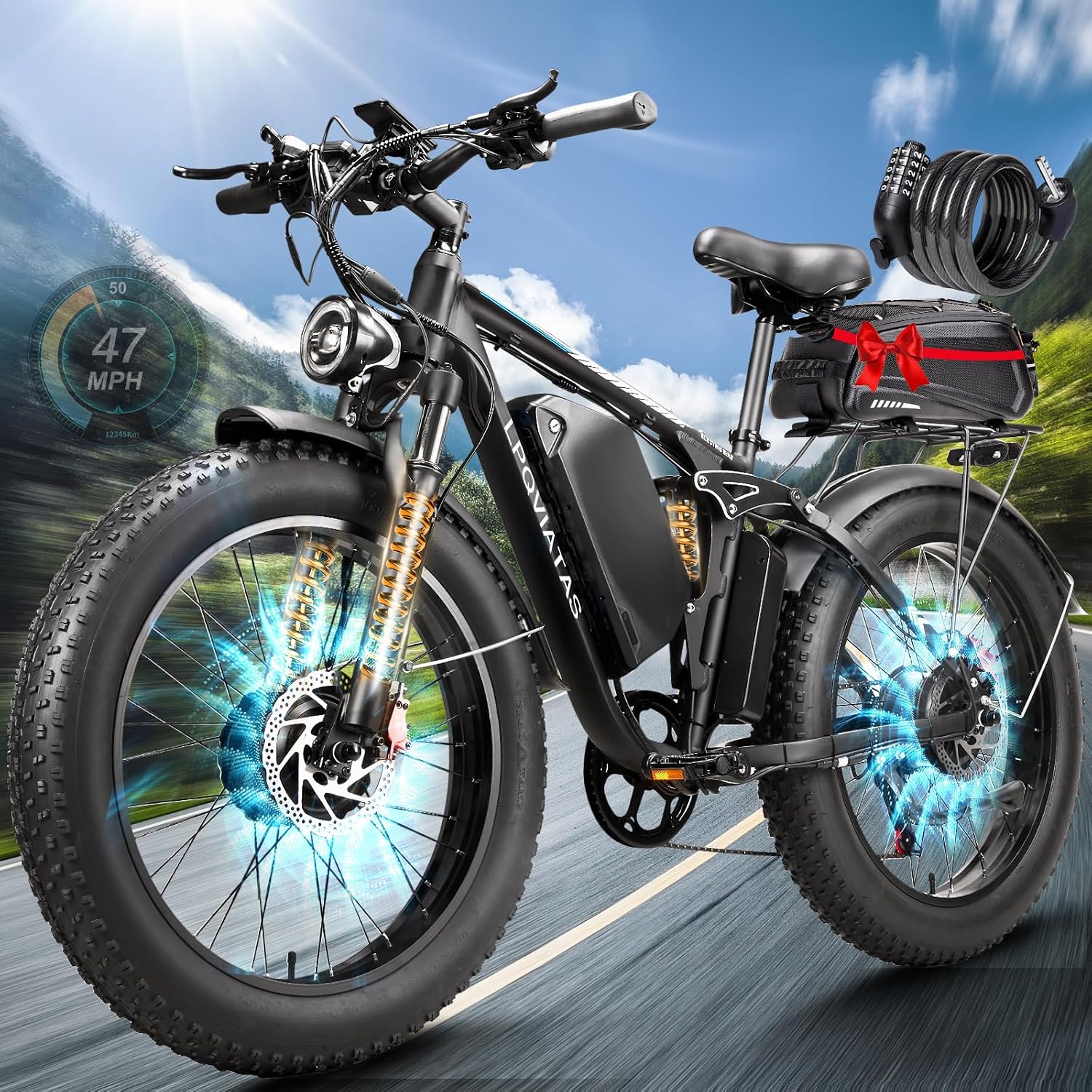 9000W-Peak-Dual-Motor-Ebike for Adults-Women,52V 34AH 1768Wh Battery Full Suspension Snow Mountain Bike,47MPH Fast E Bike,24 * 4.0 AWD Off-Road-Fat-Tire-Electric-Bicycle