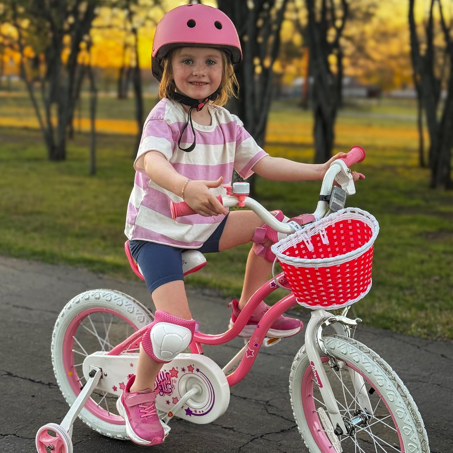 RoyalBaby Girls Bike with Training Wheels, Stargirl Kids Bicycle 12 Inch Toddlers to Big Kids 3-4 Years, Coral Red