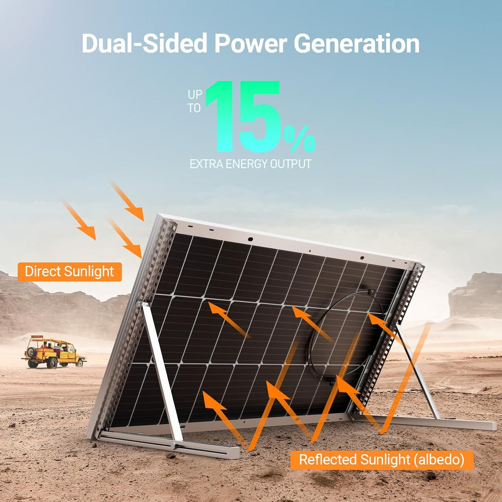HQST Bifacial 400 Watt 12V Solar Panel, 9BB Monocrystalline Solar Panel with 25% High Efficiency Module PV Power for Battery Charging Boat, Caravan and Other Off Grid Applications,4 Pack