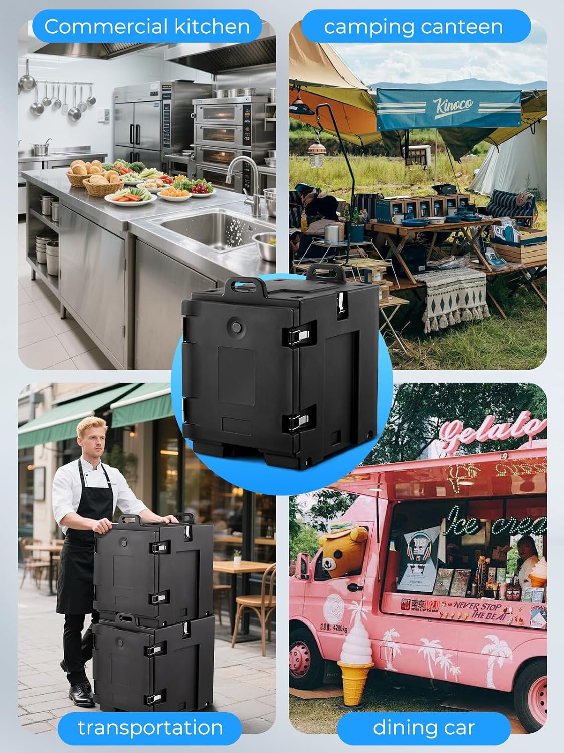Food Warmer w/Wheels, 82Qt Hot Boxes for Catering, LLDPE Insulated Food Pan Carrier w/Handles, Stackable, Pans (NOT Included), Catering Food Warmers for Parties, Restaurant, Camping