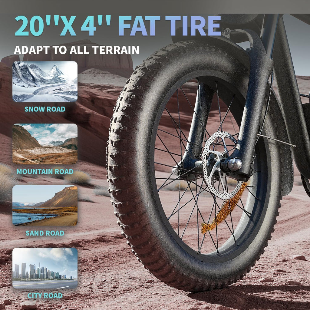 Electric Bike Adults 1500W Peak 48V 20AH Battery 35MPH 20' Fat Tire Electric Dirt Bike for Road Sand Snow Mountain 7-Speed All Terrain E-Bike Electric Motorcycle