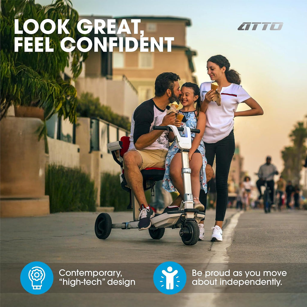 ATTO Folding Travel Powered Mobility Scooter by MovingLife, with Arm Rests, Full-Size Portable Electric Scooter, Lightweight Lithium Battery, Airline Approved (with Arm Rests)