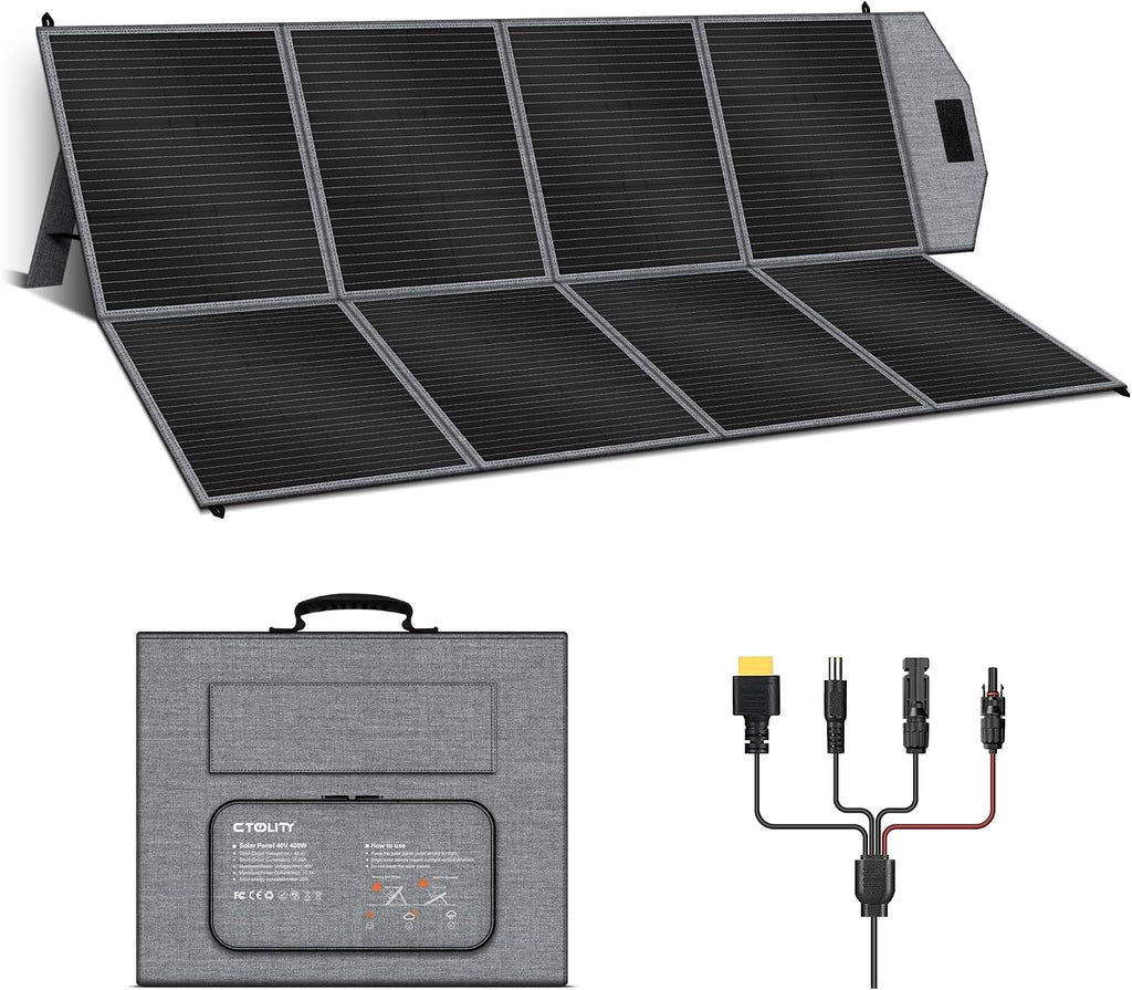 400W Portable Solar Panel for Power Station,23.7% High Efficiency,Foldable Solar Panel Charger with Adjustable Kickstand for Solar Generators, RVs, Camping, Outdoor Use,Emergency Power Supply