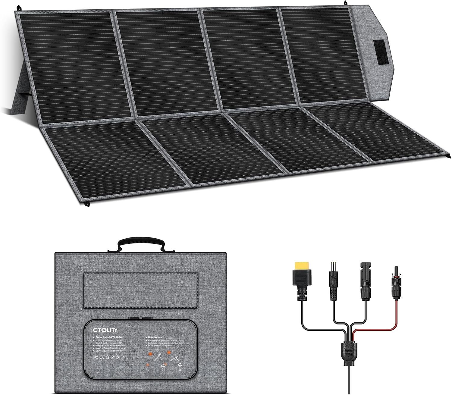 400W Portable Solar Panel for Power Station,23.7% High Efficiency,Foldable Solar Panel Charger with Adjustable Kickstand for Solar Generators, RVs, Camping, Outdoor Use,Emergency Power Supply