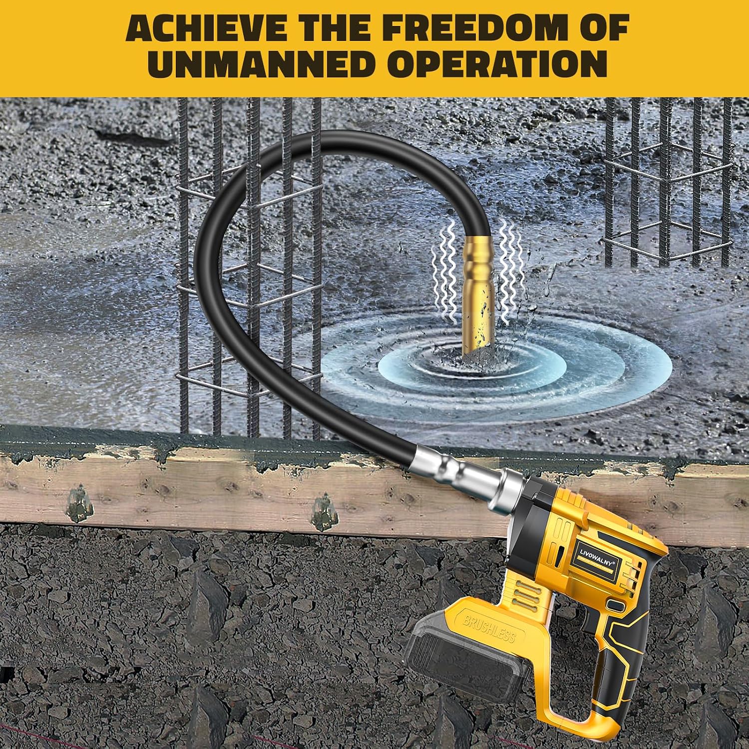 LIVOWALNY Handheld Concrete Vibrating Tool Compatible with Dewalt 20V Battery (No Battery), 600W Cordless Electric Concrete Vibrator with 3.8ft Shaft Rod,6000RPM Portable Vibrarator Remove Air Bubble
