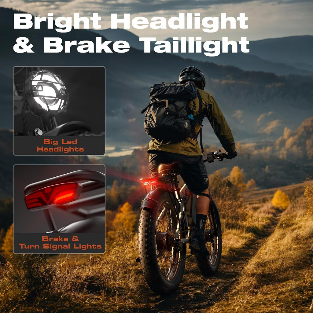 Electric Bike, 52V 25Ah 4000W Dual Motors, 24' Fat Tires Adult, 38mph Up to 110 Mile Range, Full Suspension, Hydraulic Brakes Class 3 Ebike, for Off-Road Mountain Riding Adventures