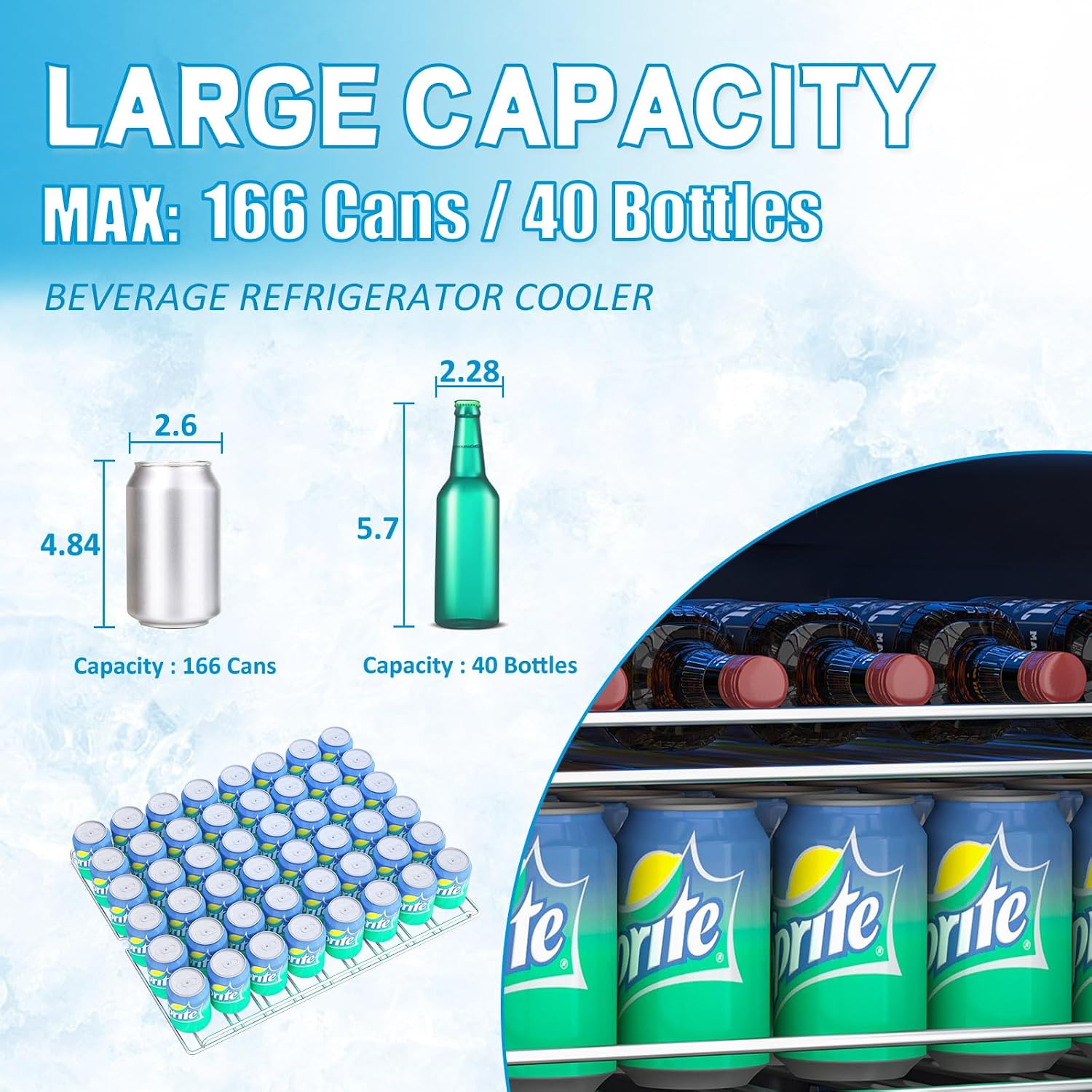 Compact Beverage Refrigerator, 5.3Cu.Ft/166 Can Mini Fridge with Glass Door and Digital Display, Small Drink Fridge with Adjustable Shelves for Soda, Silent Undercounter Mini Fridge for Home