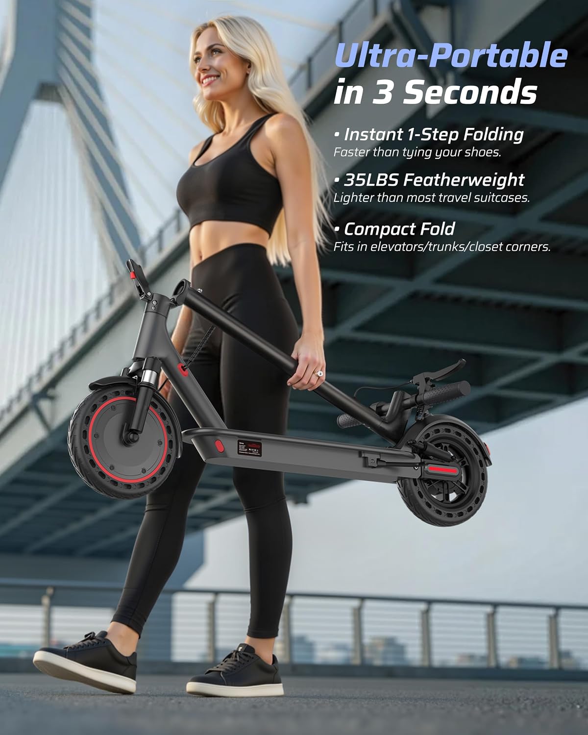 Qlaway Electric Scooter for Adults, 350W/500W Motor, 16-22 Miles Range, 8.5'/10' Solid Tires, Dual Braking & Suspension, Folding Portable Commuting E-Scooter with App