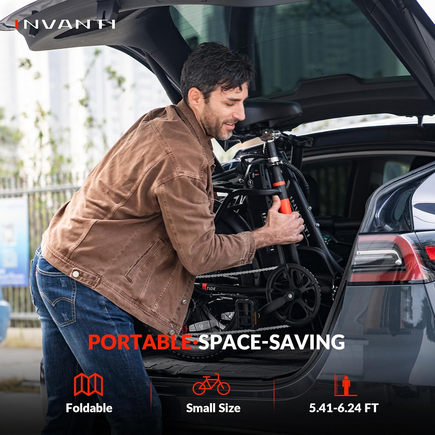 INVANTI Foldable Electric Bike, 1000W Peak Motor Ebikes for Adults, 25MPH Top Speed 45Miles, 20' Step-Thru Fat Tire E-bike for All Terrains with Rear Rack, 7-Speed & Front Suspension Commuting Bicycle