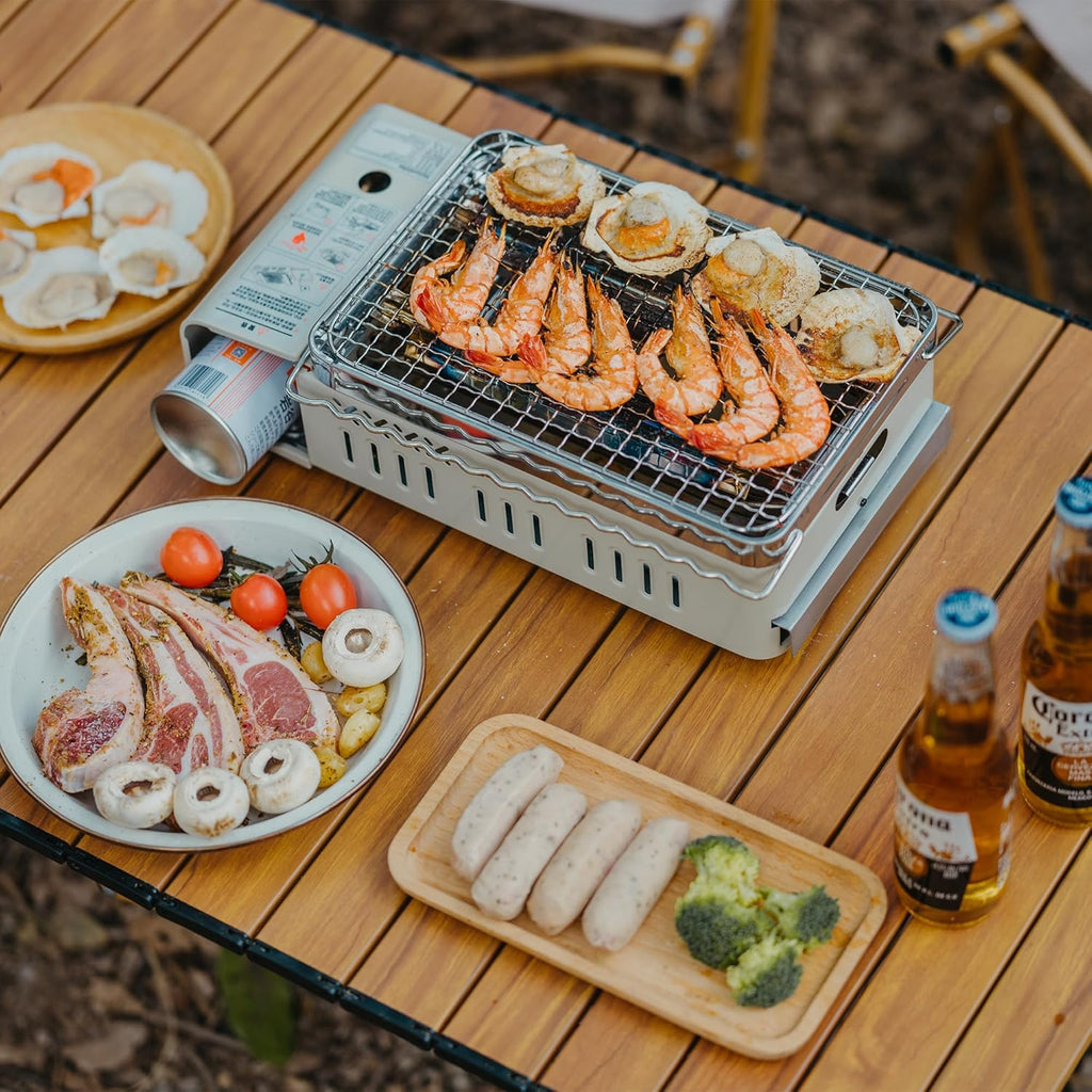 Naturehike Butane Grill Stove Outdoor Camping Stove Portable with Detachable 4-Piece Cookware Set with Carrying Bag for Picnic Backpacking and Tailgating