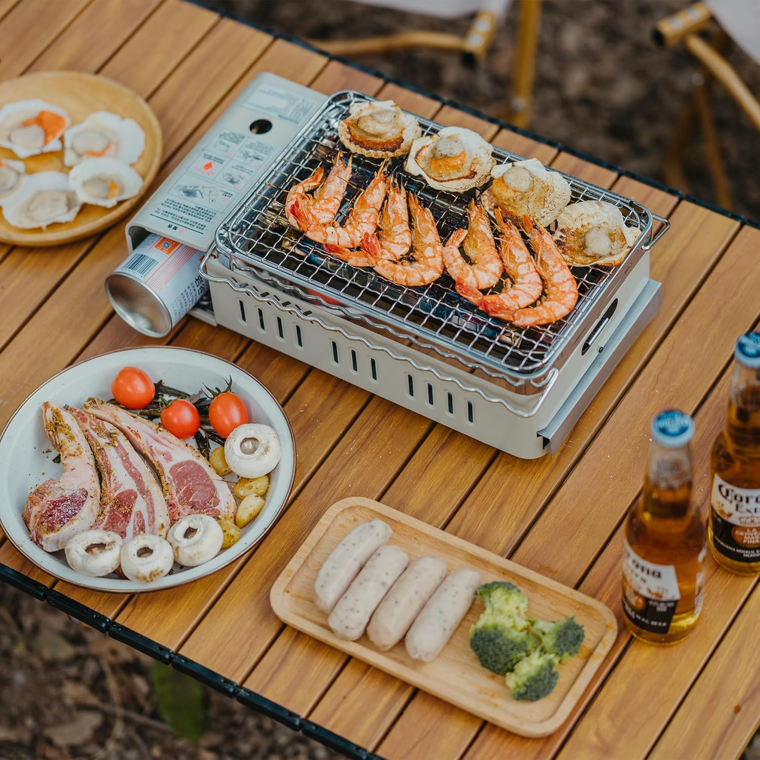 Naturehike Butane Grill Stove Outdoor Camping Stove Portable with Detachable 4-Piece Cookware Set with Carrying Bag for Picnic Backpacking and Tailgating