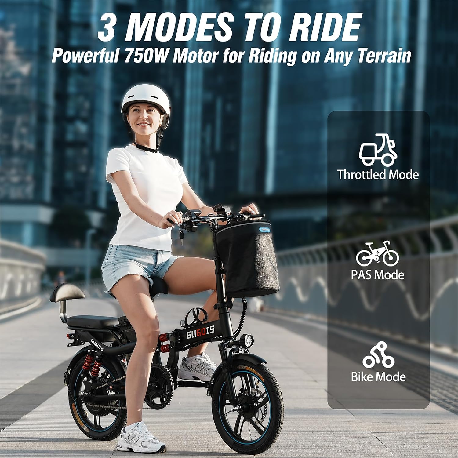 GugoIs 2 Seater Electric Bike for Adults, 750/1000W & 28/30 MPH E-Bike with 748.8/960 Wh Removable Battery, 16/20' Commuter Ebikes, 25-60 Miles, Full Suspension Adults Electric Bicycles