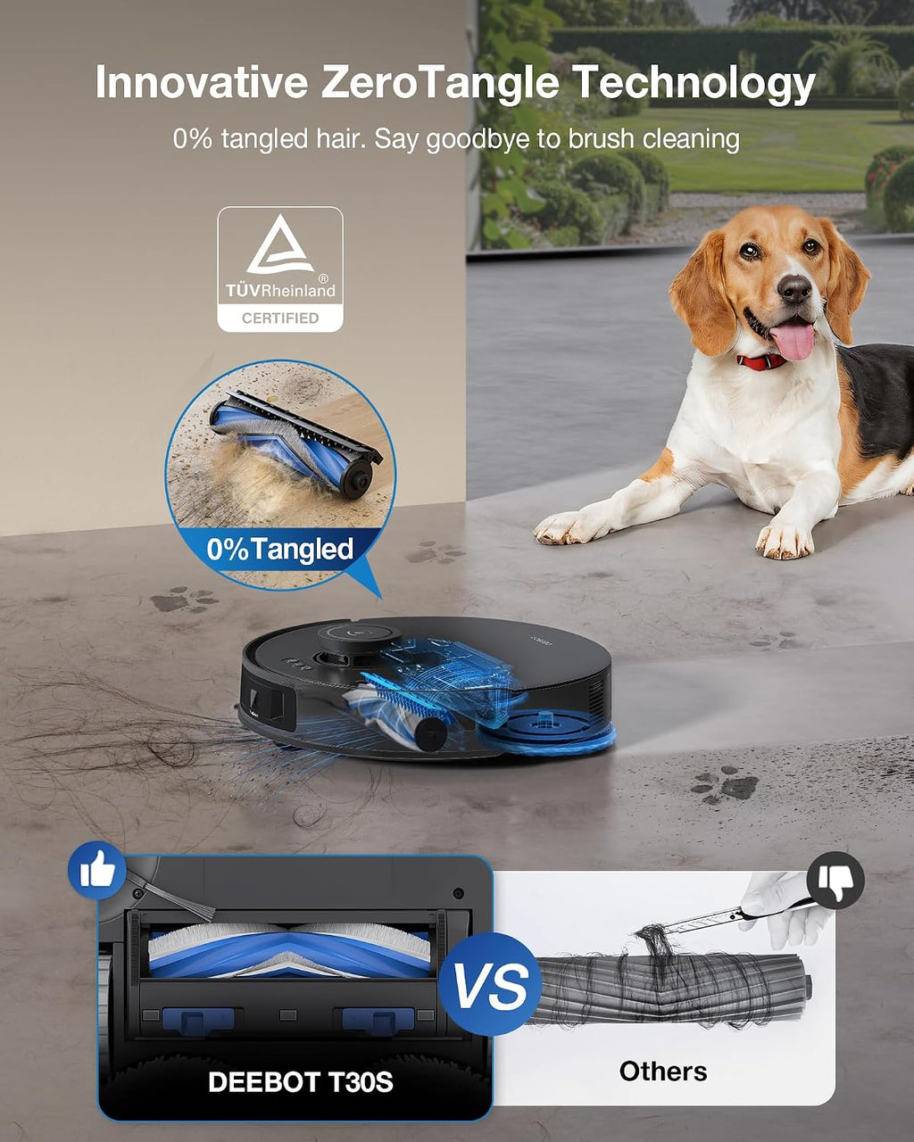 ECOVACS DEEBOT T30S Robot Vacuum and Mop, 11000Pa, ZeroTangle Technology, TruEdge Adaptive Edge Mopping, Hot Water Mop Washing, Self-Emptying, Self Refilling, Auto-Mop Lifting, Obstacle Avoidance